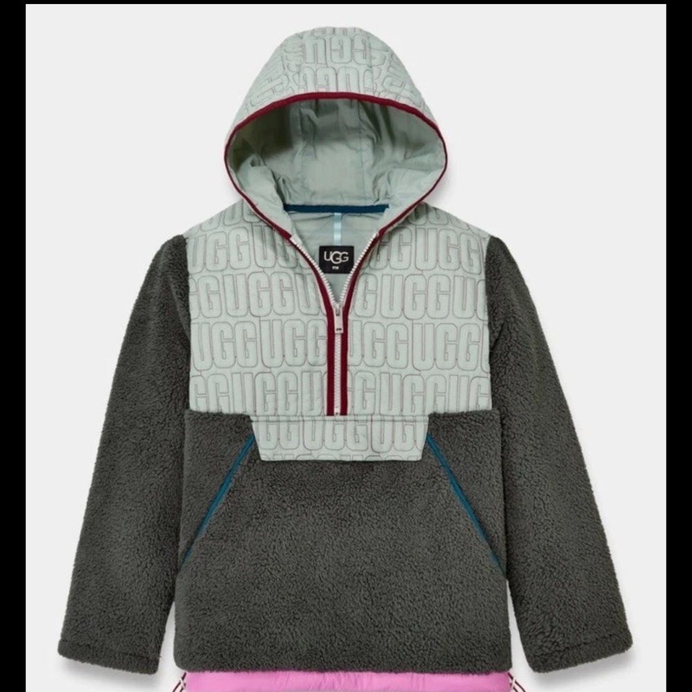 UGG Iggy Sherpa Half Zip Hooded Anorak Logo Pullover Jacket Women’s Size S